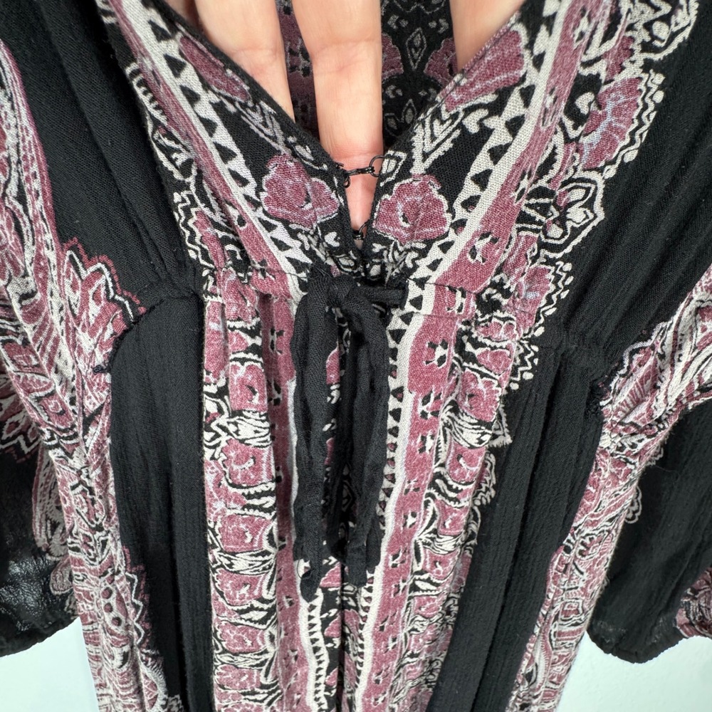 Free People Paisley Maxi Dress Deep V Neck Boho Witchy Flowy Gypsy Whimsigoth - Picture 6 of 10